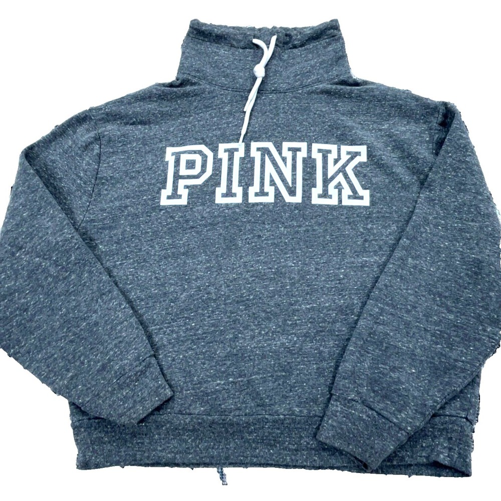 Victoria Secret Pink Sweatshirt Women XS‎ Gray White Sweater Spell Out Loose Fit